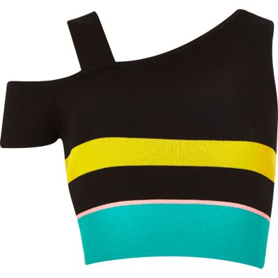 Black stripe knitted asymmetric top
